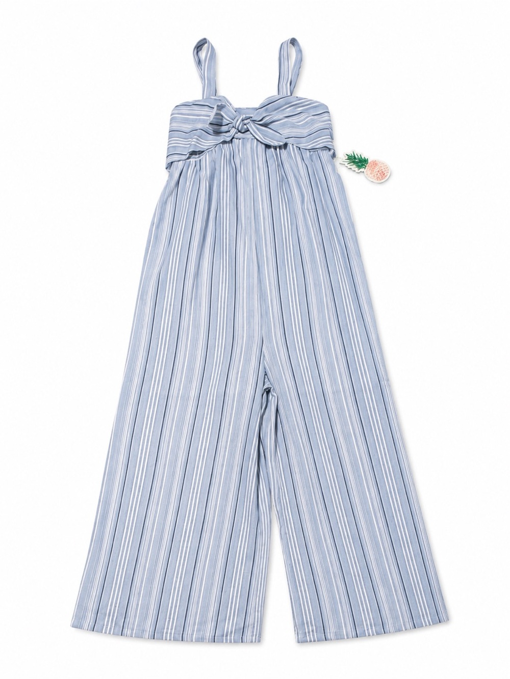 BTween Girls Blue Striped Wide-Leg Jumpsuit Size 7 Adjustable Straps NWT